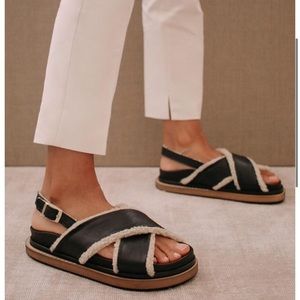 Marshmallow Sandal Black Leather with Shearling
